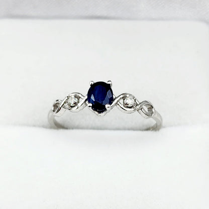 Gold Blue Sapphire Ring , 10K Gold Natural Blue Sapphire (0.42ct) With Diamond (0.02ct) Ring
