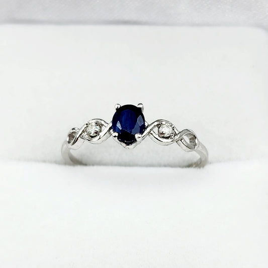 Gold Blue Sapphire Ring , 10K Gold Natural Blue Sapphire (0.42ct) With Diamond (0.02ct) Ring
