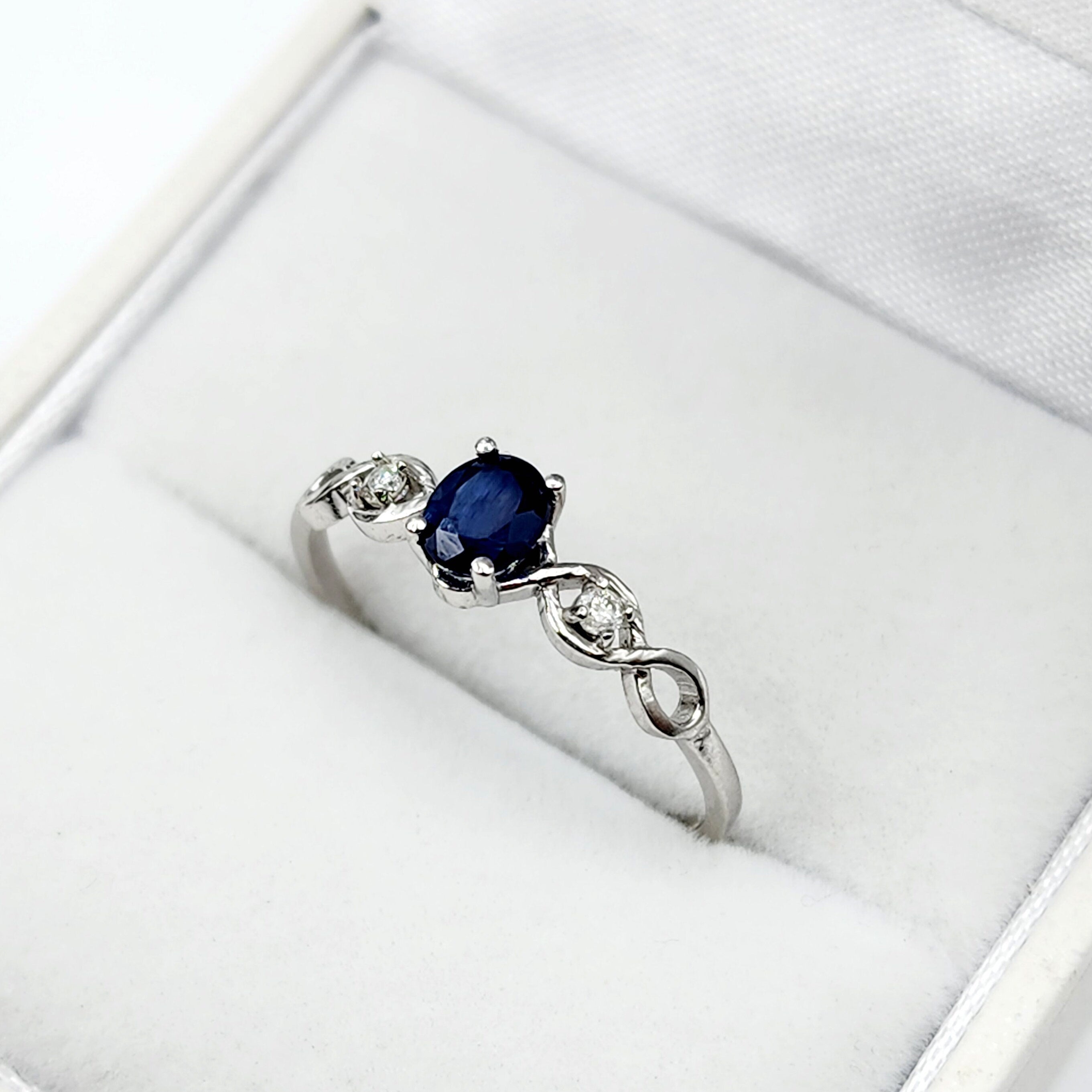 Gold Blue Sapphire Ring , 10K Gold Natural Blue Sapphire (0.42ct) With Diamond (0.02ct) Ring