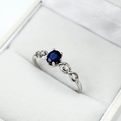 Gold Blue Sapphire Ring , 10K Gold Natural Blue Sapphire (0.42ct) With Diamond (0.02ct) Ring
