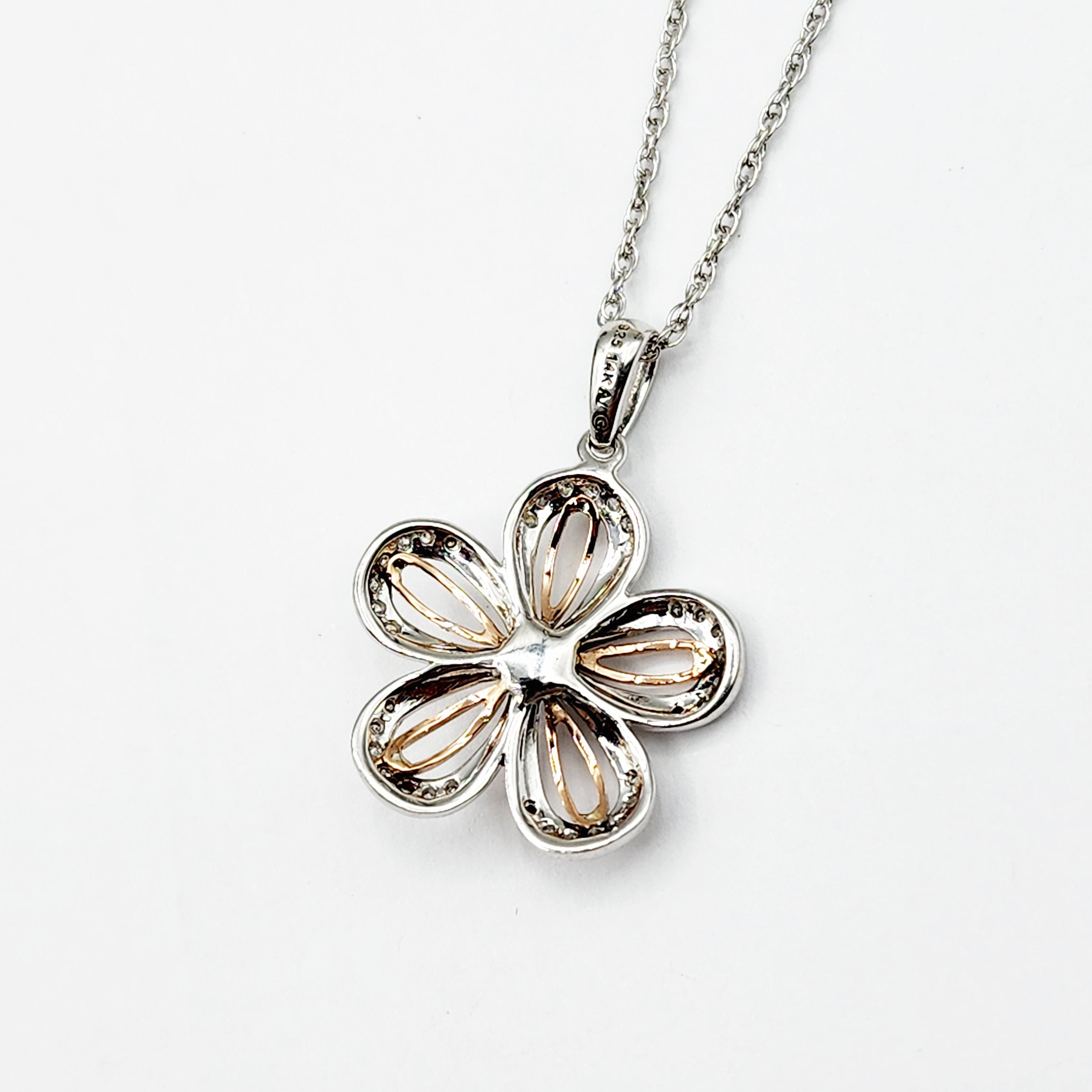 Sterling Silver Diamond Flower Necklace | 925 Silver Natural Diamond Flower Pendant with Chain, Floral Diamond Necklace, Gift For Women