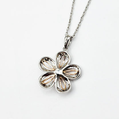 Sterling Silver Diamond Flower Necklace | 925 Silver Natural Diamond Flower Pendant with Chain, Floral Diamond Necklace, Gift For Women