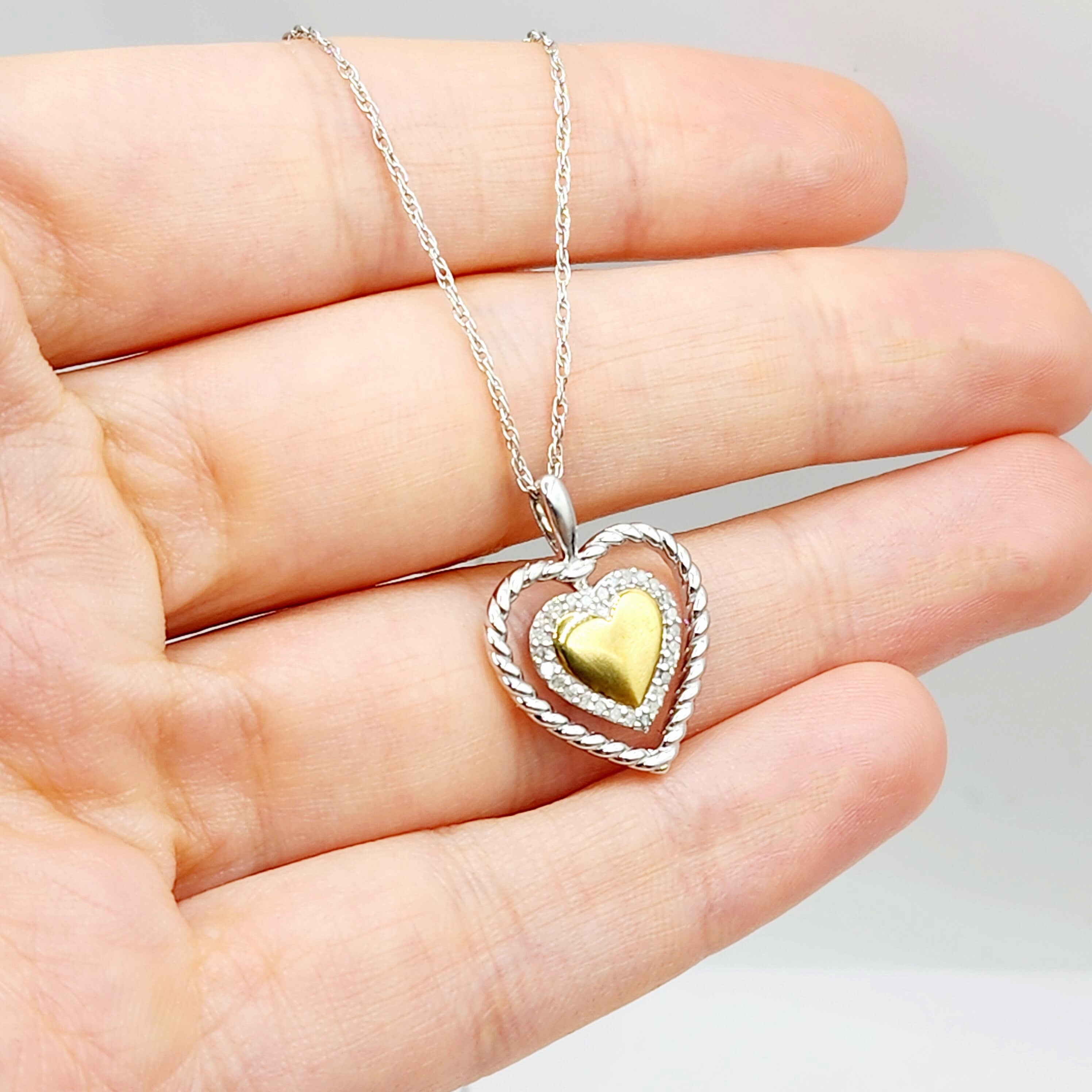 Silver Heart Necklace, 925 Sterling Silver Diamond Heart-Shaped Pendant with Chain , Necklace for Girls, Diamond Heart Pendant for Women