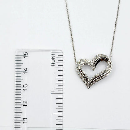 Diamond Heart Pendant Necklace , 925 Sterling Silver Diamond Heart Shaped Big Pendant with Chain, Bride Necklace, Wedding Diamond Necklace