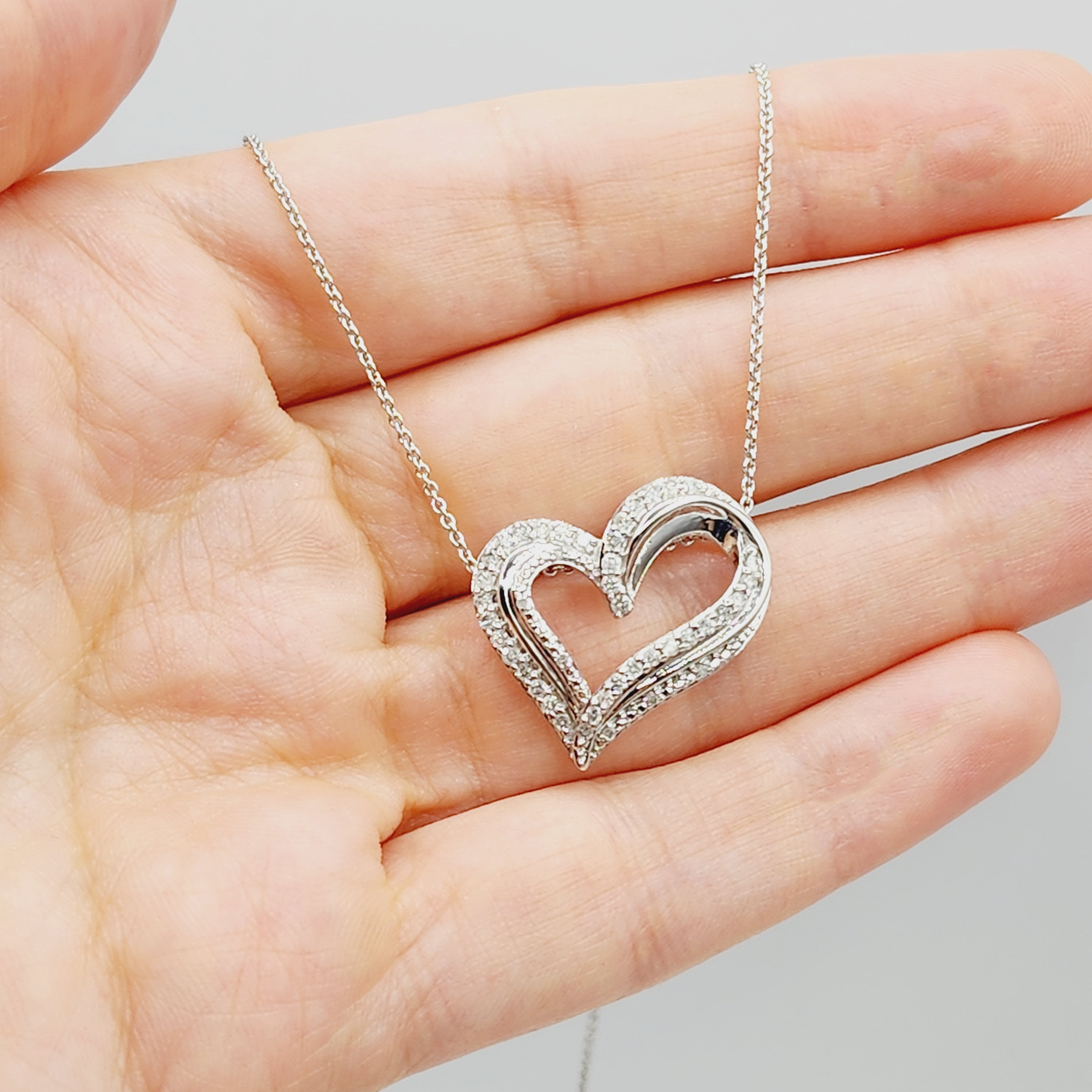 Diamond Heart Pendant Necklace , 925 Sterling Silver Diamond Heart Shaped Big Pendant with Chain, Bride Necklace, Wedding Diamond Necklace