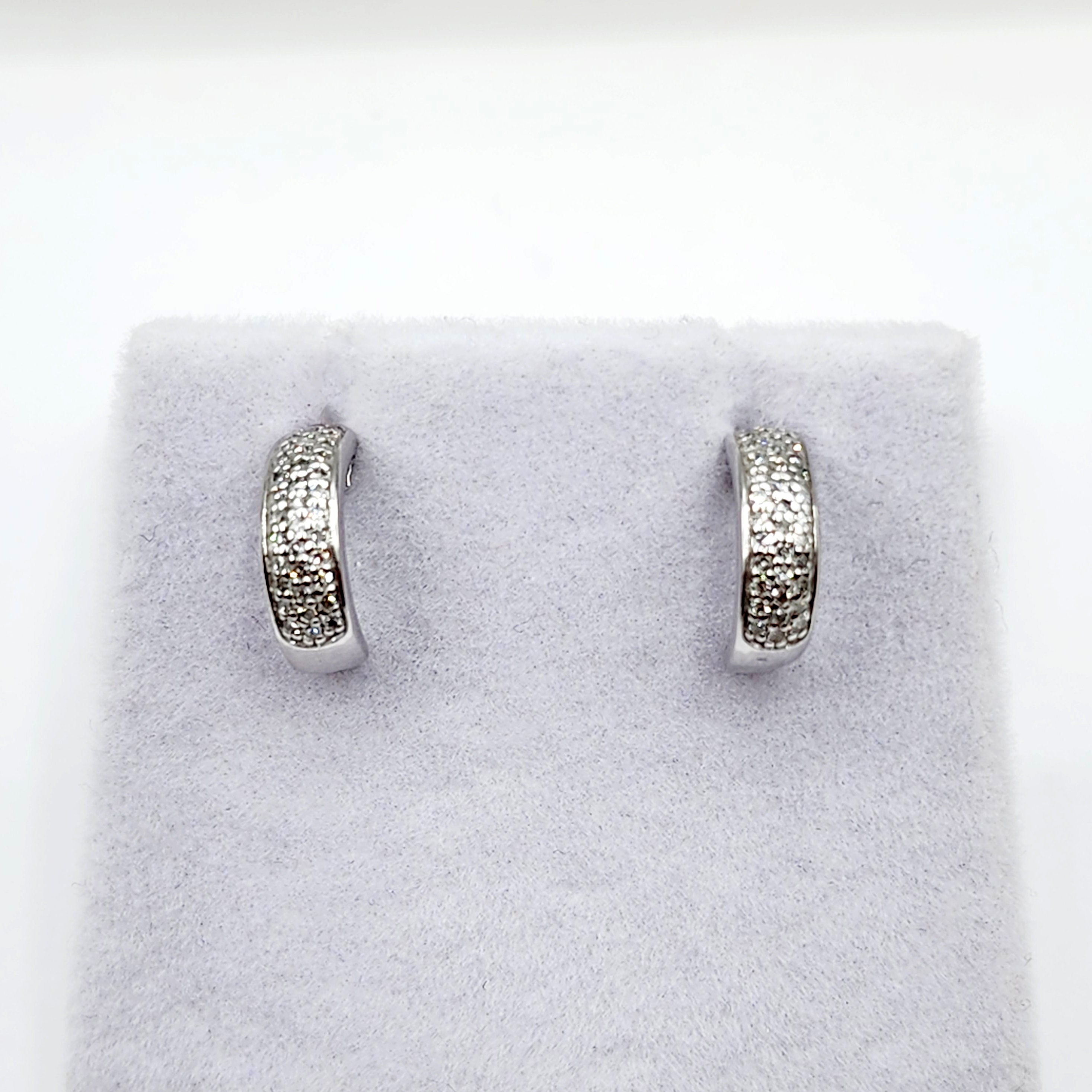 Gold Diamond Hoop Earrings, 10K White Gold Diamond (0.17ct) Earrings, Tiny Hoop Earrings, April Birthstone, Small Earrings For Her