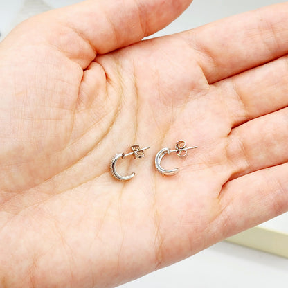 Gold Diamond Hoop Earrings, 10K White Gold Diamond (0.17ct) Earrings, Tiny Hoop Earrings, April Birthstone, Small Earrings For Her