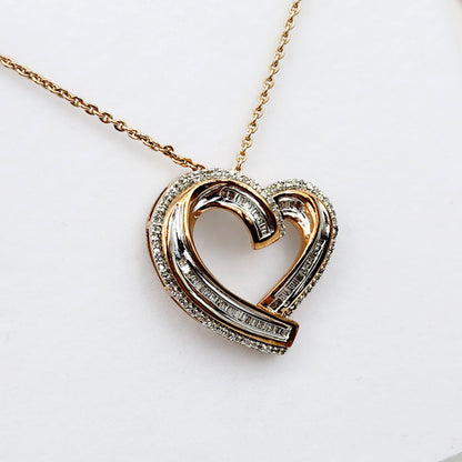 Rose Color With Natural Diamond Necklace, Brass Diamond Heart-shaped Pendant For Women, Gift for Her