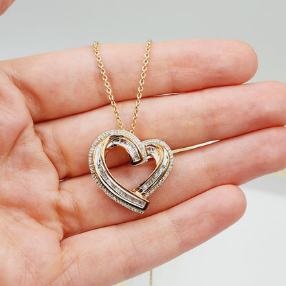 Rose Color With Natural Diamond Necklace, Brass Diamond Heart-shaped Pendant For Women, Gift for Her
