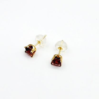 14K Gold Square Garnet Stud Earrings, January Birthstone 4x4mm