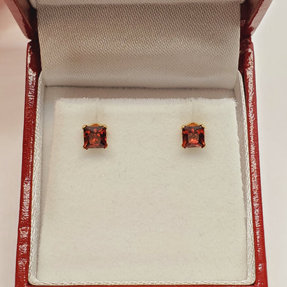 14K Solid Gold Genuine Square Garnet Earrings, January Birthstone, Gift for Her, 14K Gold Garnet Jewelry, 4x4mm January Birthstone Studs