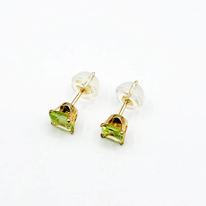 Gold Peridot Stud Earrings, 10K Gold Square Peridot 4mm Stud Earrings, August birthstone, Earrings For Her, Peridot jewelry, Gifts