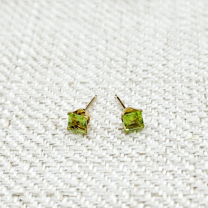 Gold Peridot Stud Earrings, 10K Gold Square Peridot 4mm Stud Earrings, August birthstone, Earrings For Her, Peridot jewelry, Gifts