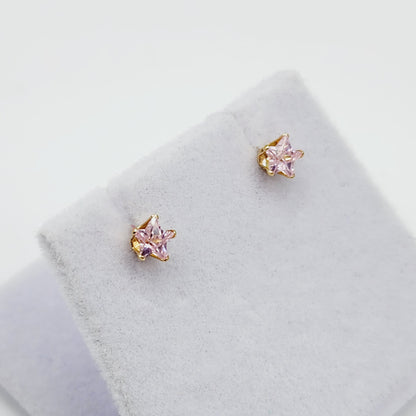 Cubic Zirconia Star stud Earrings, 14K Yellow Gold Pink Cubic Zirconia Stud Earrings, Earrings for her, Gift for her