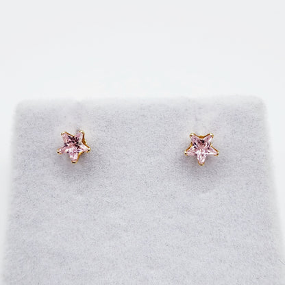 Cubic Zirconia Star stud Earrings, 14K Yellow Gold Pink Cubic Zirconia Stud Earrings, Earrings for her, Gift for her
