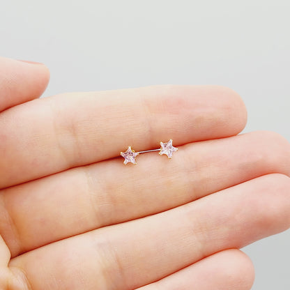 Cubic Zirconia Star stud Earrings, 14K Yellow Gold Pink Cubic Zirconia Stud Earrings, Earrings for her, Gift for her