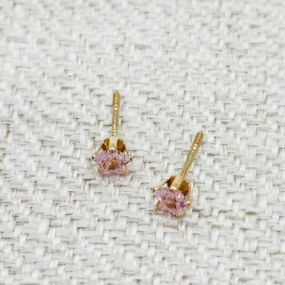 Cubic Zirconia Star stud Earrings, 14K Yellow Gold Pink Cubic Zirconia Stud Earrings, Earrings for her, Gift for her