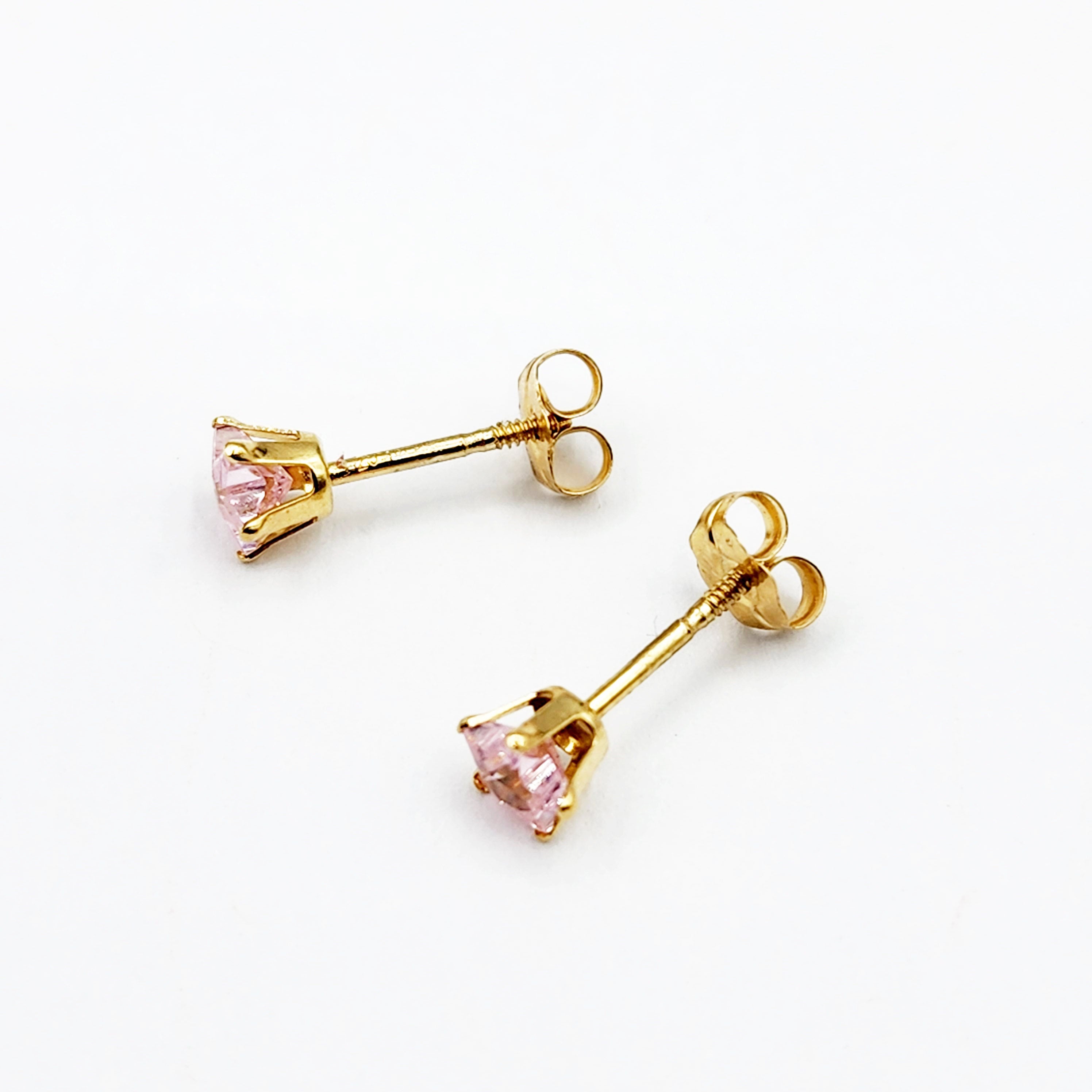 Cubic Zirconia Star stud Earrings, 14K Yellow Gold Pink Cubic Zirconia Stud Earrings, Earrings for her, Gift for her