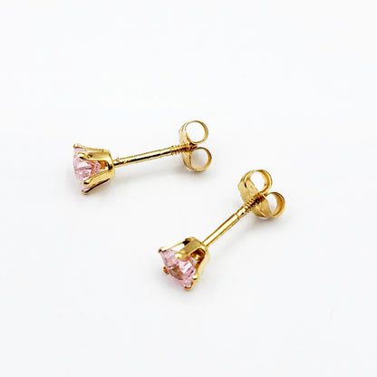 Cubic Zirconia Star stud Earrings, 14K Yellow Gold Pink Cubic Zirconia Stud Earrings, Earrings for her, Gift for her