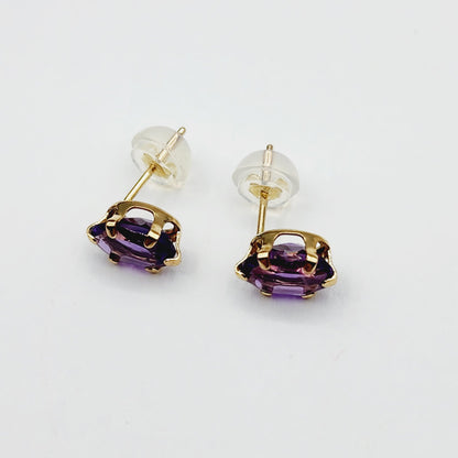 Gold Amethyst Stud Earrings | 10K Yellow Gold Genuine Amethyst 7x5mm Stud Earrings, February Birthstone, Purple Gemstone Jewelry