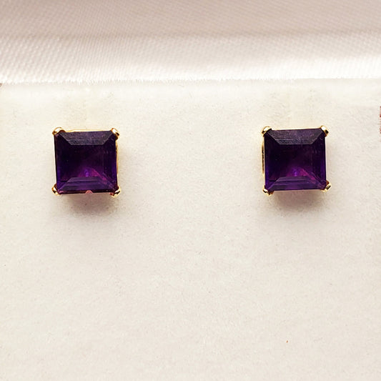 Gold Amethyst Stud Earrings, 10K Yellow Gold Genuine Amethyst 5x5mm Stud Earrings, February Birthstone, Birthstone Earrings