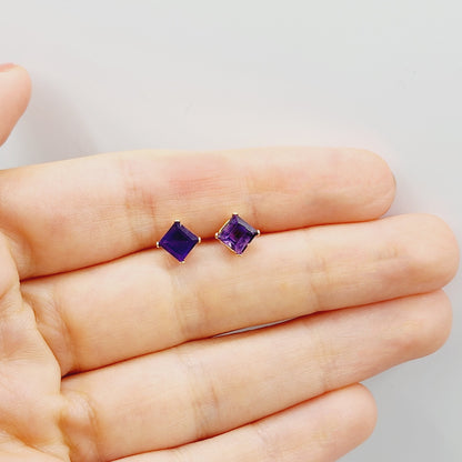 Gold Amethyst Stud Earrings, 10K Yellow Gold Genuine Amethyst 5x5mm Stud Earrings, February Birthstone, Birthstone Earrings
