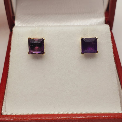 Gold Amethyst Stud Earrings, 10K Yellow Gold Genuine Amethyst 5x5mm Stud Earrings, February Birthstone, Birthstone Earrings