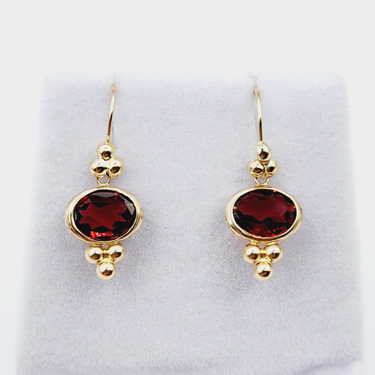 10K Yellow Gold Garnet Drop Wire Earrings, Dainty Drop & Dangle Natural Gemstone Earrings, January Birthstone Gift Dangle Earrings for Women