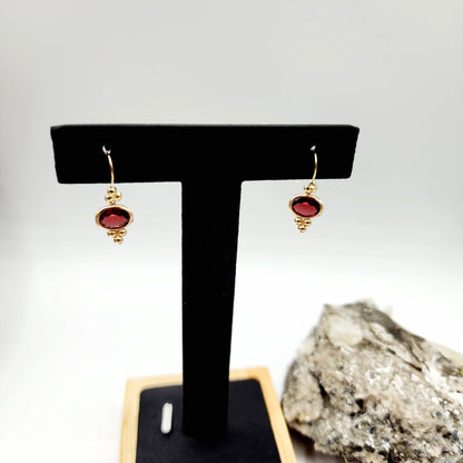 10K Yellow Gold Garnet Drop Wire Earrings, Dainty Drop & Dangle Natural Gemstone Earrings, January Birthstone Gift Dangle Earrings for Women