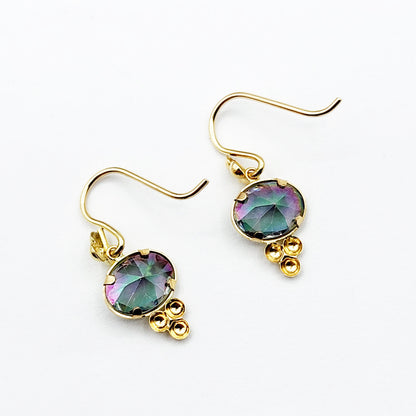 14K Yellow Gold Mystic Topaz Drop Earrings, Dainty Drop Dangle Natural Gemstone Earrings, June Birthstone Gift Dangle Earrings for Women