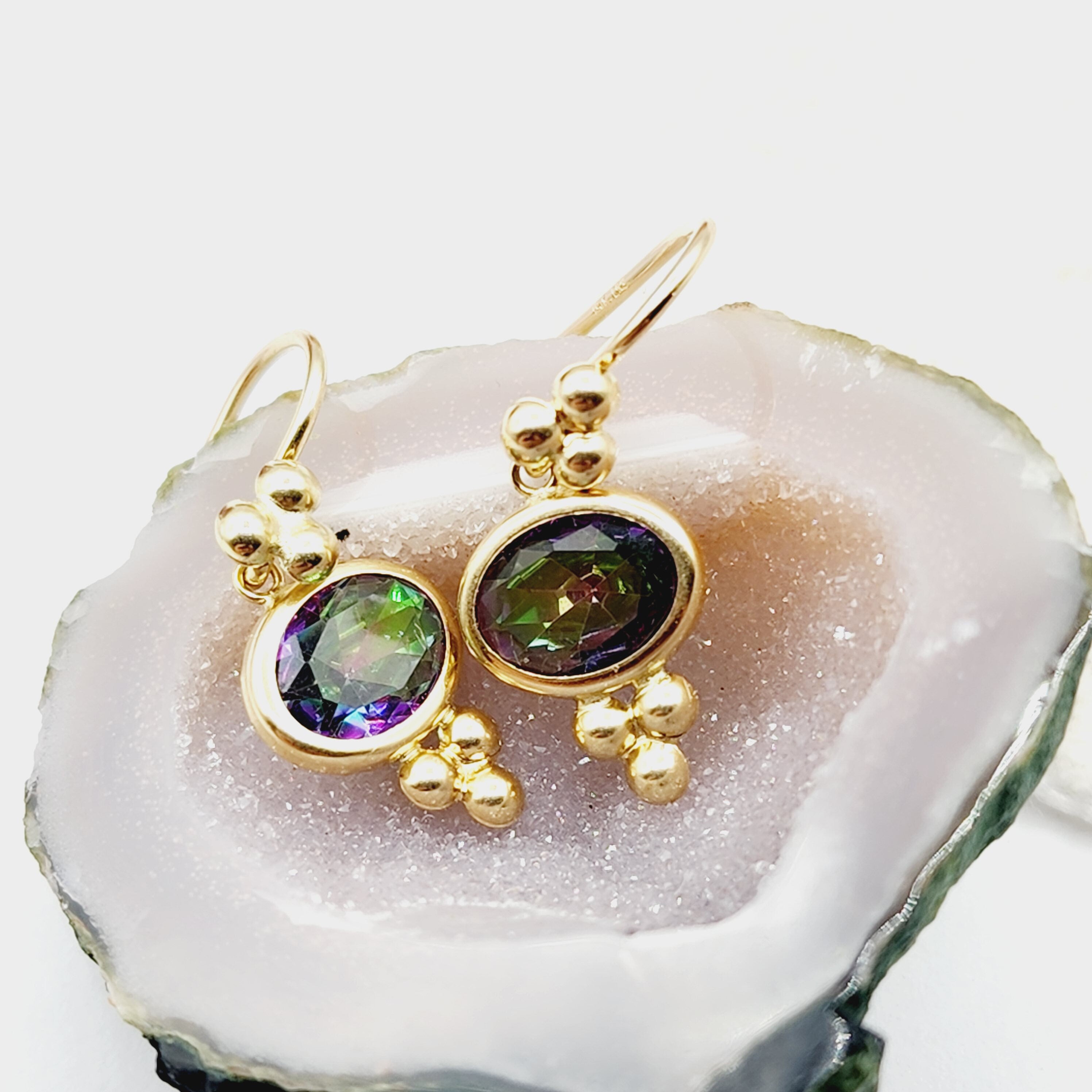 14K Yellow Gold Mystic Topaz Drop Earrings, Dainty Drop Dangle Natural Gemstone Earrings, June Birthstone Gift Dangle Earrings for Women