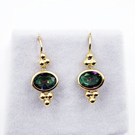 14K Yellow Gold Mystic Topaz Drop Earrings, Dainty Drop Dangle Natural Gemstone Earrings, June Birthstone Gift Dangle Earrings for Women