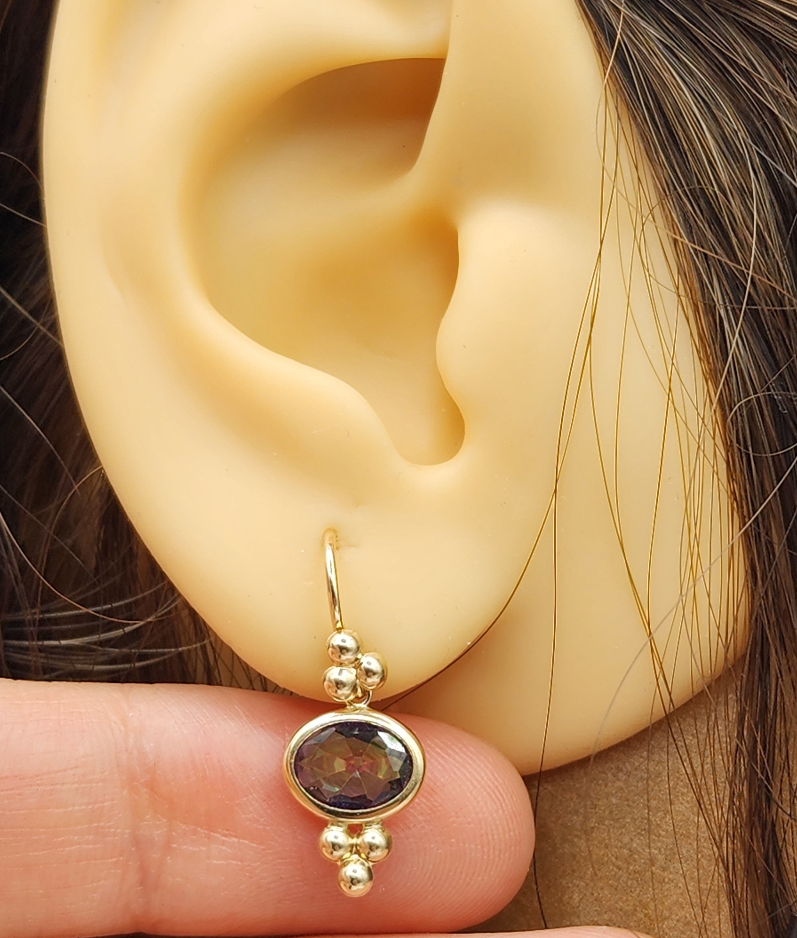 14K Yellow Gold Mystic Topaz Drop Earrings, Dainty Drop Dangle Natural Gemstone Earrings, June Birthstone Gift Dangle Earrings for Women