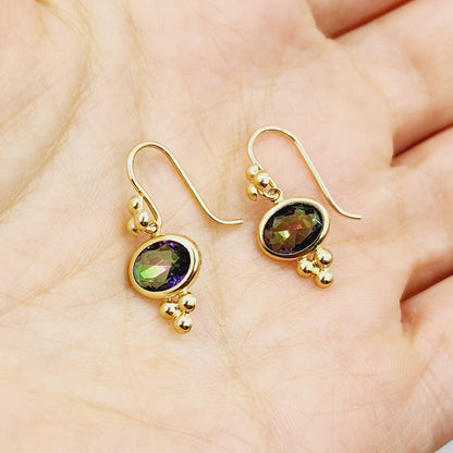 14K Yellow Gold Mystic Topaz Drop Earrings, Dainty Drop Dangle Natural Gemstone Earrings, June Birthstone Gift Dangle Earrings for Women