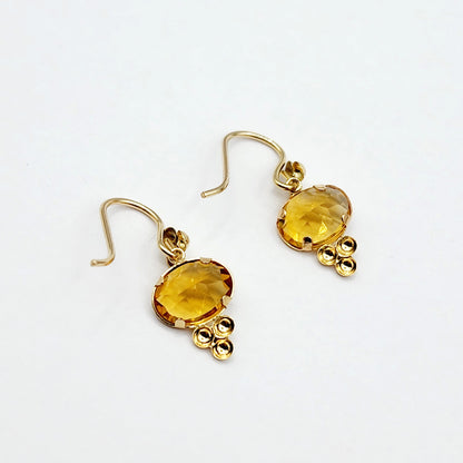 14K Yellow Gold Citrine Drop Earrings, Dainty Drop Dangle Natural Gemstone Earrings, November Birthstone Gift Dangle Earrings for Women