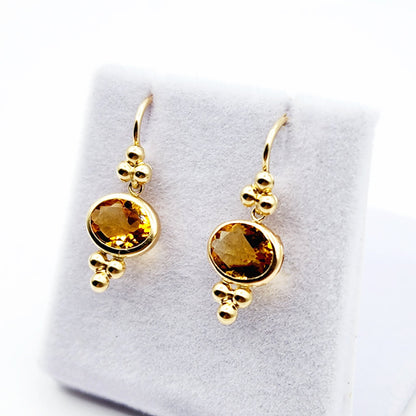 14K Yellow Gold Citrine Drop Earrings, Dainty Drop Dangle Natural Gemstone Earrings, November Birthstone Gift Dangle Earrings for Women