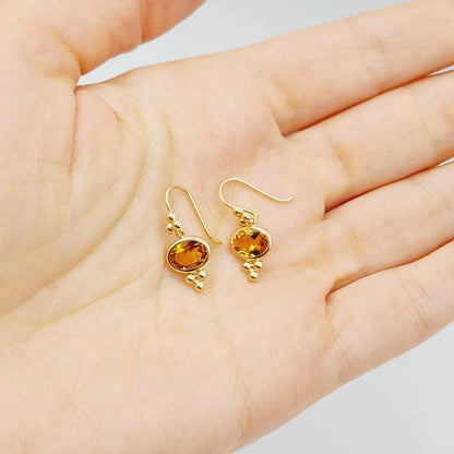 14K Yellow Gold Citrine Drop Earrings, Dainty Drop Dangle Natural Gemstone Earrings, November Birthstone Gift Dangle Earrings for Women