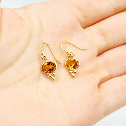 14K Yellow Gold Citrine Drop Earrings, Dainty Drop Dangle Natural Gemstone Earrings, November Birthstone Gift Dangle Earrings for Women