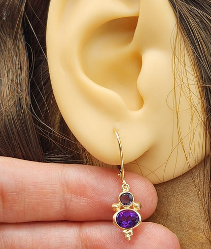 14K Yellow Gold Amethyst and Iolite Dangle Earrings