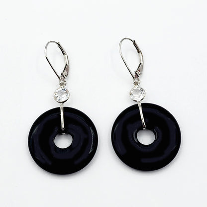 Gold Black Onyx Drop Earrings, 14K White Gold Gemstone Drop Earrings for Women, Black Jewelry for Women, Gemstone Drop Earrings for Her