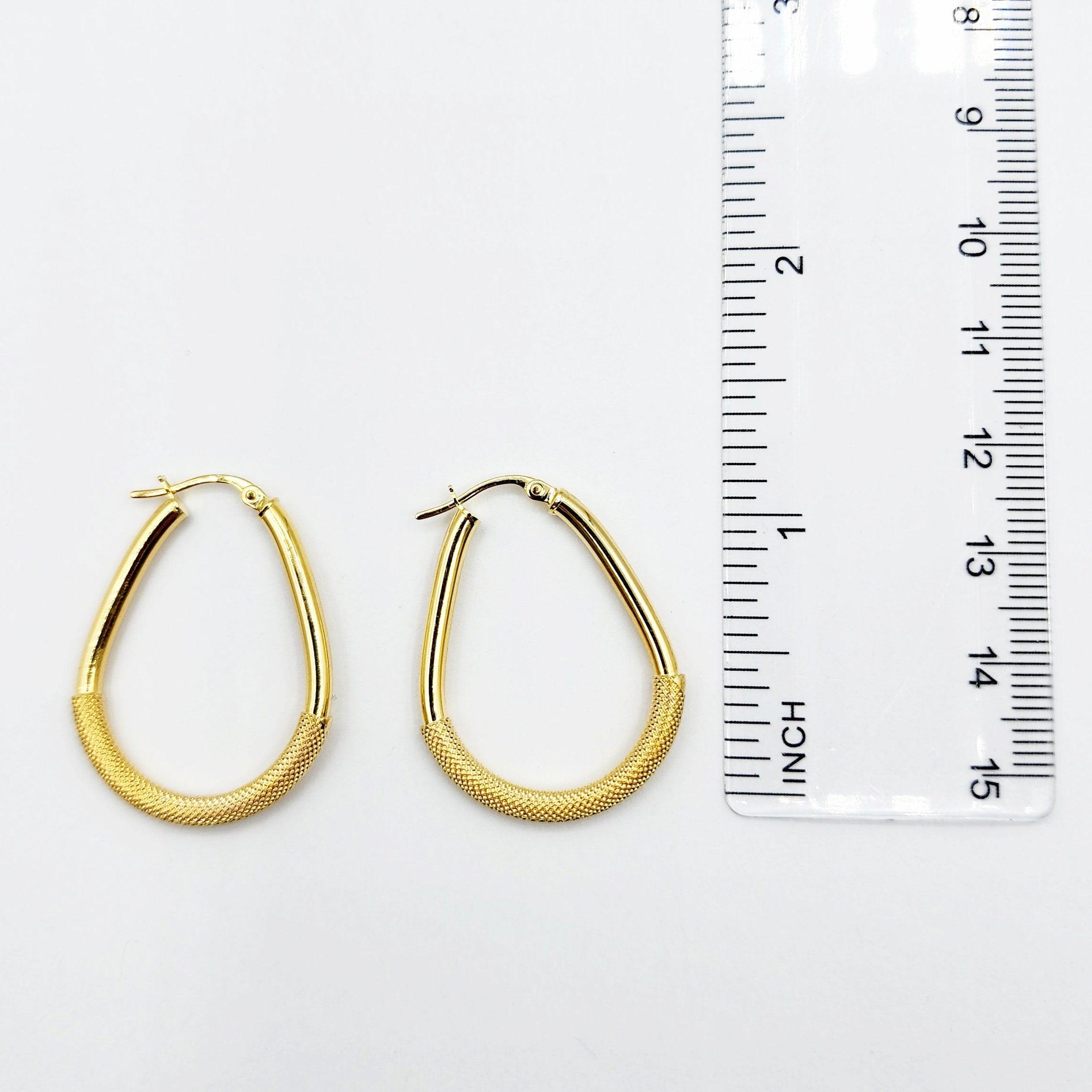Gold Hoop Women’s Earrings, 10K Yellow Gold Circle Earrings , Hoop Earrings With Mesh Pattern Centre