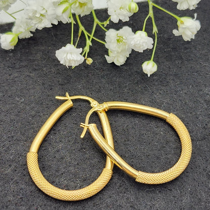 Gold Hoop Women’s Earrings, 10K Yellow Gold Circle Earrings , Hoop Earrings With Mesh Pattern Centre