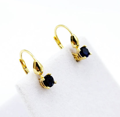 10K Yellow Gold Blue Gemstone Lever Back Earrings