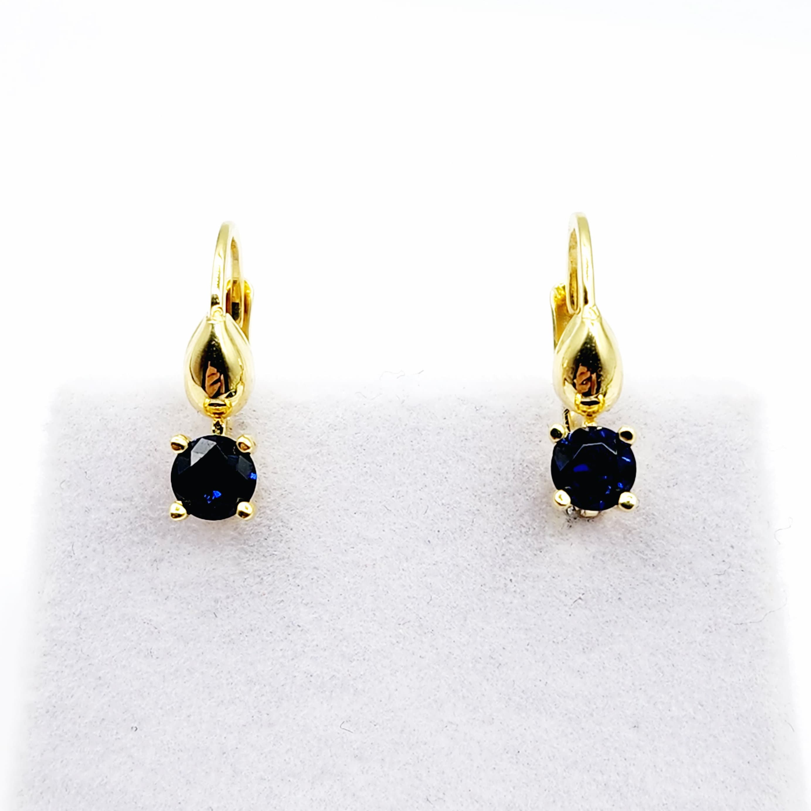 10K Yellow Gold Blue Gemstone Lever Back Earrings