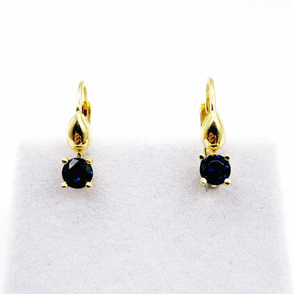 10K Yellow Gold Blue Gemstone Lever Back Earrings