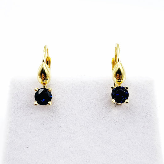 10K Yellow Gold Blue Gemstone Lever Back Earrings