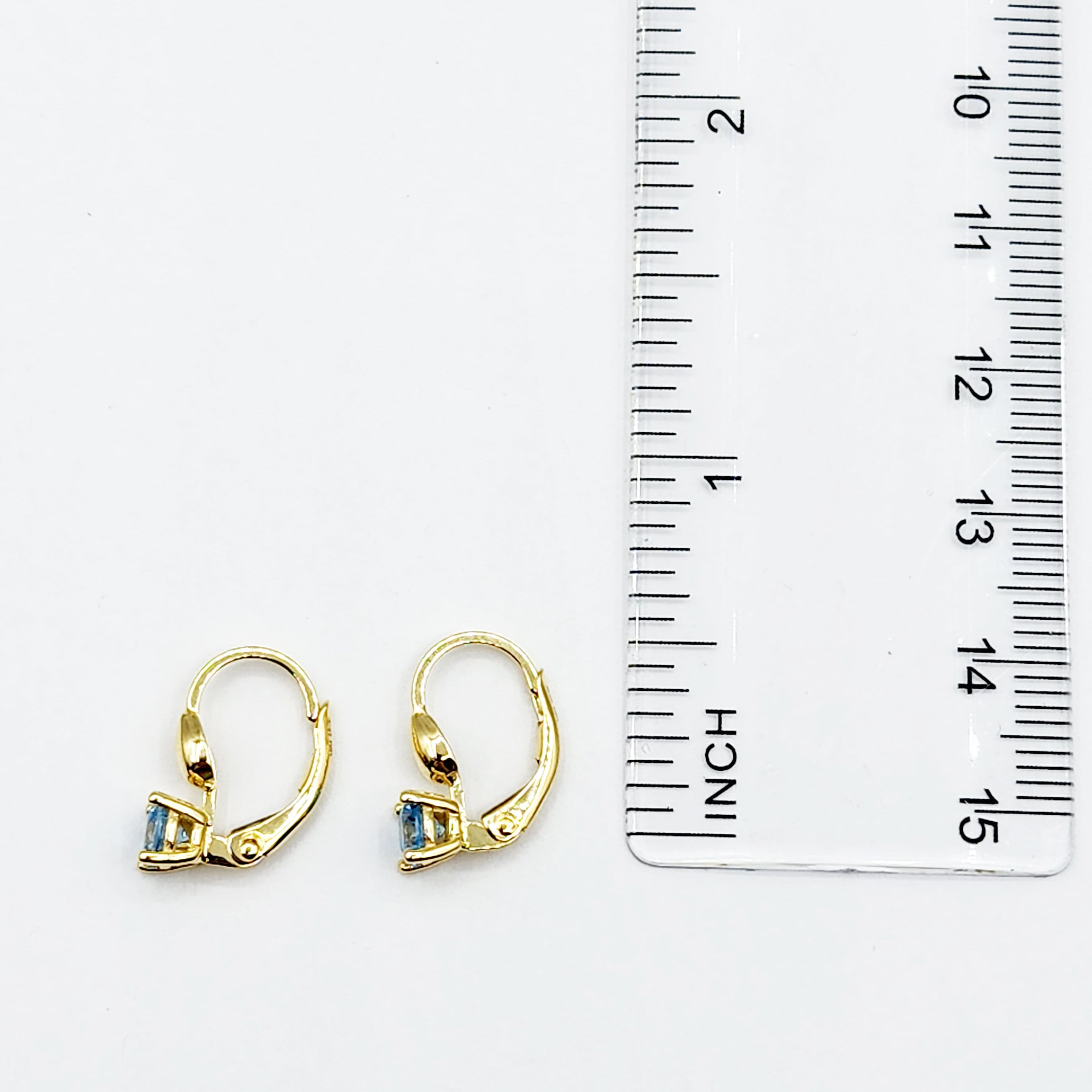 10K Yellow Gold Blue Gemstone Lever Back Earrings, Gold Blue Topaz Earrings for Women, Drop Earrings with Gemstone, Gift For Her