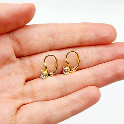 10K Yellow Gold Blue Gemstone Lever Back Earrings, Gold Blue Topaz Earrings for Women, Drop Earrings with Gemstone, Gift For Her
