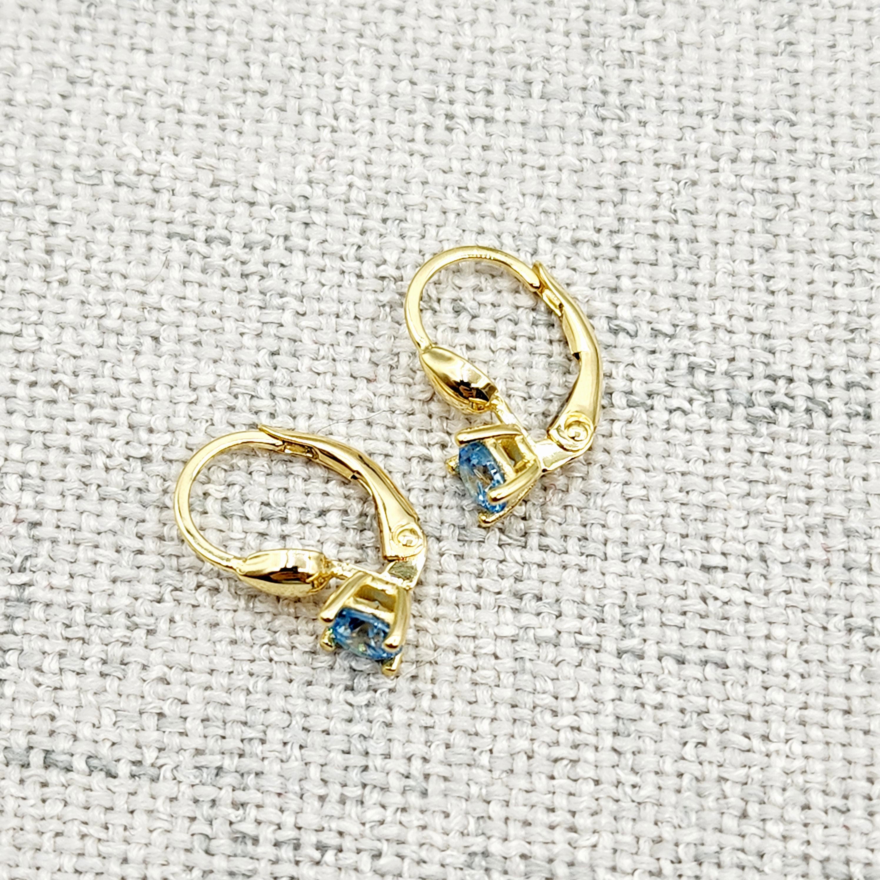 10K Yellow Gold Blue Gemstone Lever Back Earrings, Gold Blue Topaz Earrings for Women, Drop Earrings with Gemstone, Gift For Her