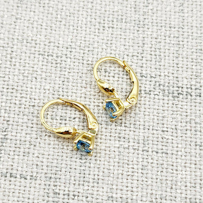 10K Yellow Gold Blue Gemstone Lever Back Earrings, Gold Blue Topaz Earrings for Women, Drop Earrings with Gemstone, Gift For Her
